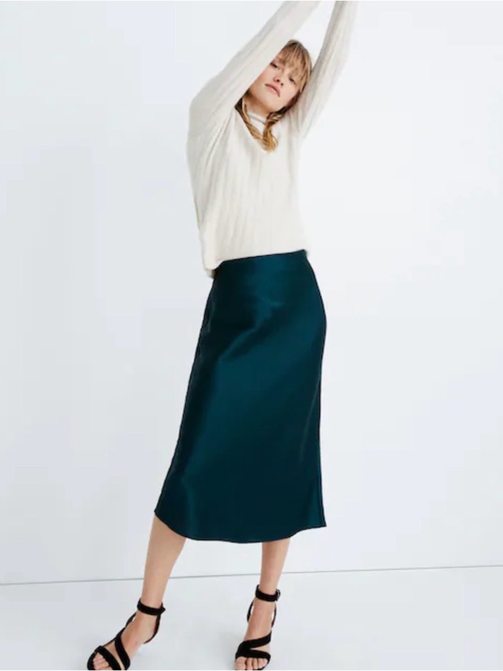 Madewell Emerald Green/Dark Teal Satin Midi Slip Skirt - Luxe & Chic - Size 12 - Picture 2 of 7
